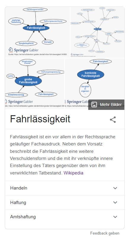 Bzgl. der Fahrlässigkeit Definition muss man zwischen Versicherungsrecht / Zivilrecht und Strafrecht unterscheiden. Siehe auch Google & Wiki.