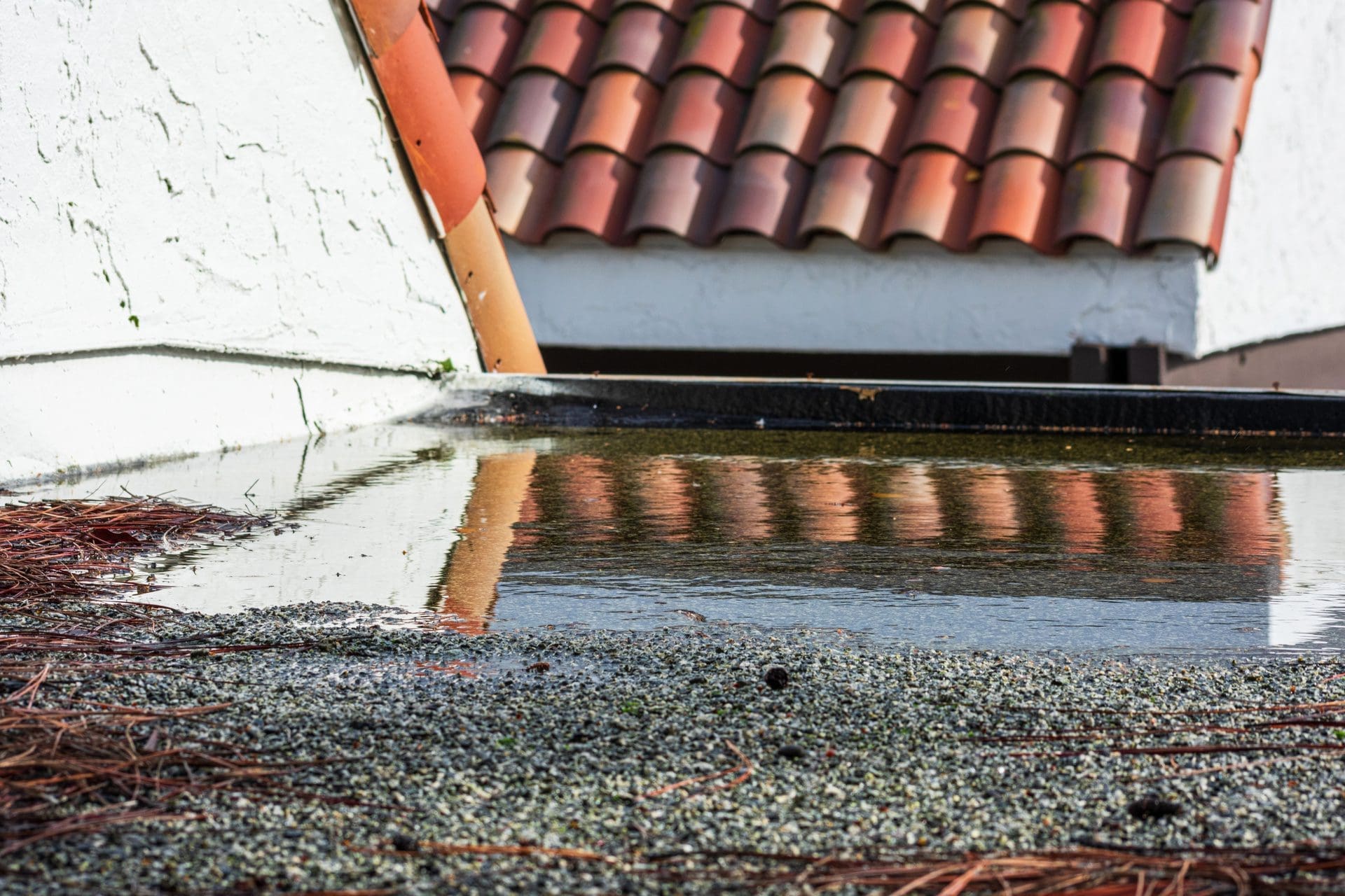 Flachdach undicht | Zahlt Versicherung Flachdachschäden und in deren Folge entstehende Wasserschäden am/im Haus? (© MichaelVi / stock.adobe.com)