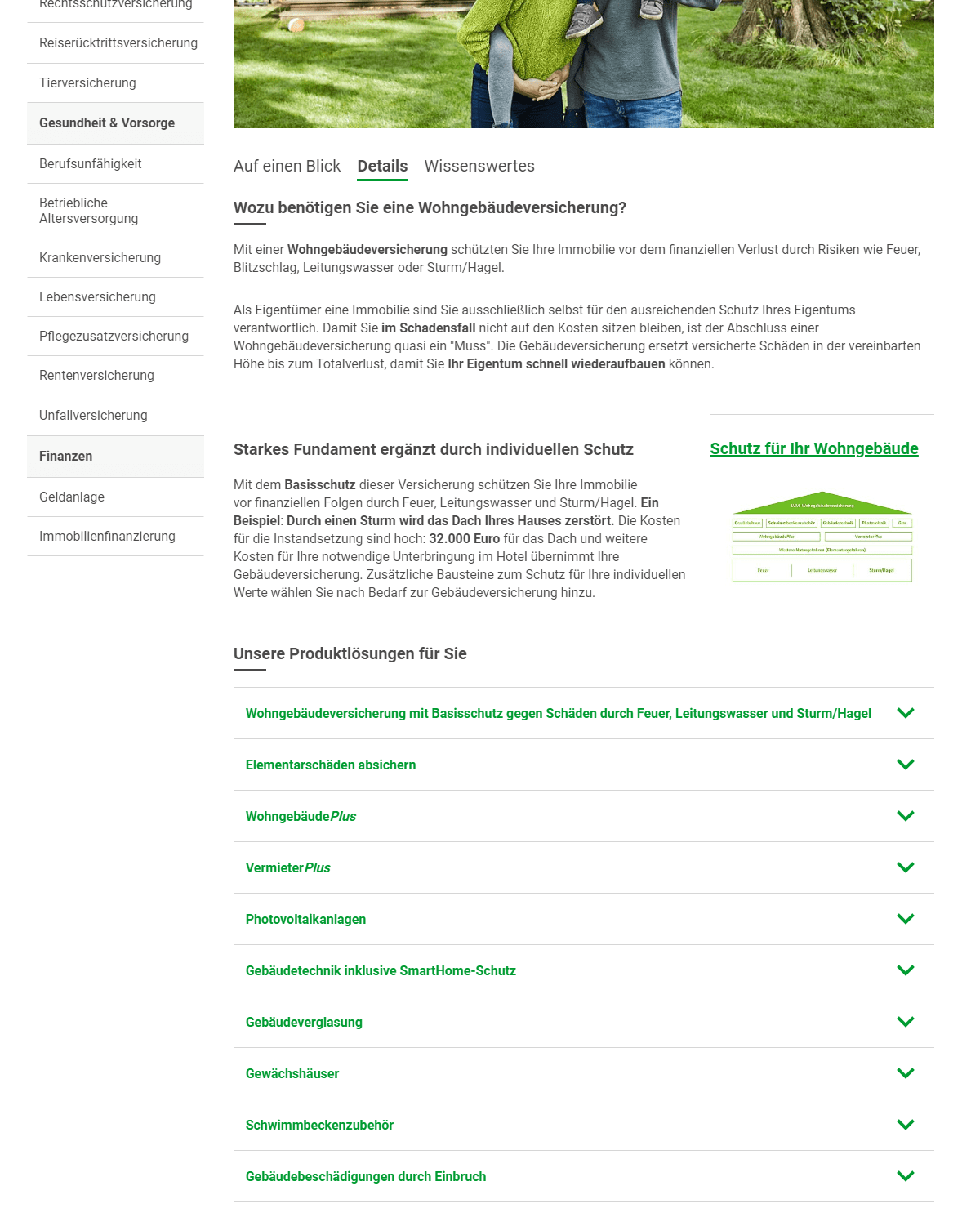 Gebäude und Grundstücke lassen sich bei der LVM Versicherung sehr modular absichern. Hat man jedoch einzelne Bausteine wie etwa den Schutz für Photovoltaikanlagen, Gebäudetechnik (SmartHome), Gebäudeverglasung, Gewächshäuser etc. nicht mitgebucht, stellt man unter Umständen im Schadensfall fest: "Meine LVM Wohngebäudeversicherung zahlt nicht!" - Gern unterstützen wir Sie dann und prüfen den Fall. (Screenshot lvm.de/privatkunden/produkte/versicherungen/hausrat-wohngebaeude/wohngebaeudeversicherung-tab2 am 05.07.2022)