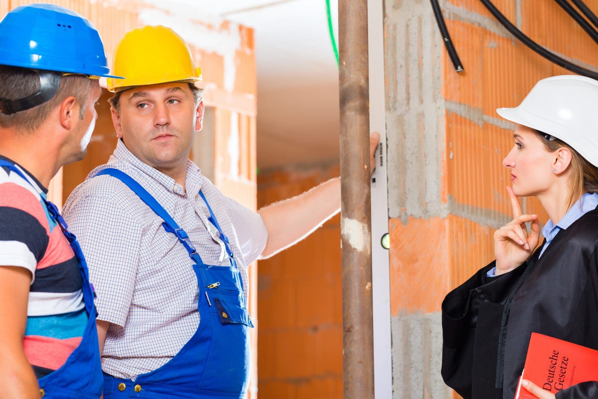 Rechtsanwältin für Architektenrecht und baurechtliche Rechtsgebiete (Immobilienrecht, Bauvertragsrecht, Bauordnungsrecht) auf einer Baustelle. (© Kzenon / stock.adobe.com)