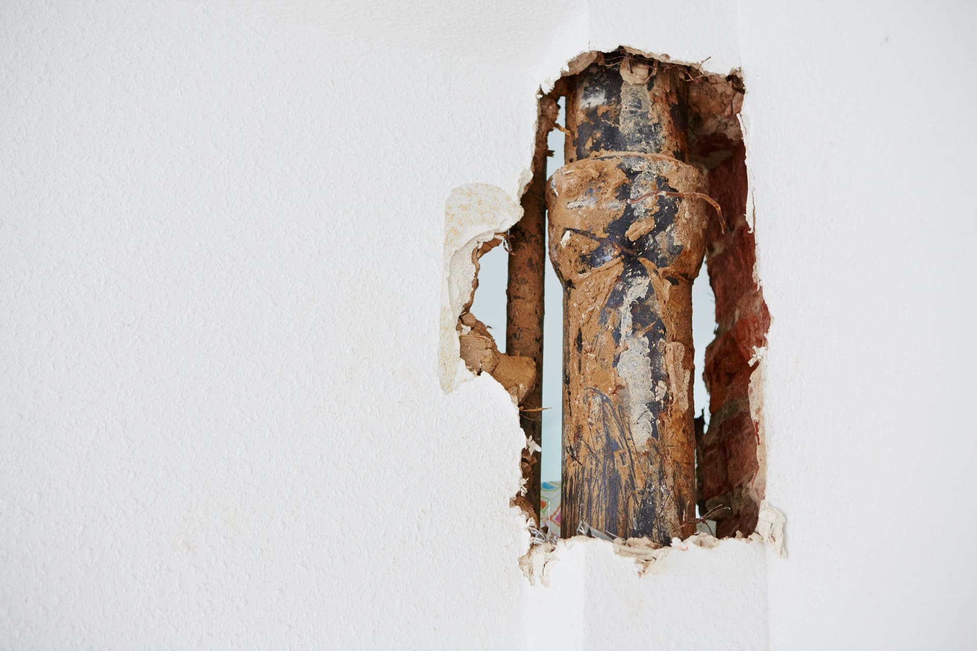 Leck in Wasserrohr in Wand | Was ist versichert bei Leitungswasserschäden, durch welche Versicherung? Was zahlt die Gebäudeversicherung, was die Hausratversicherung? (© Robert Kneschke / stock.adobe.com)